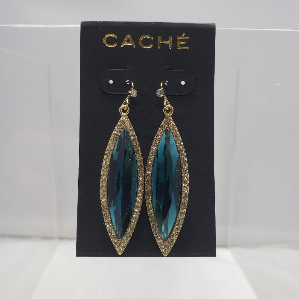 Cache blue long drop crystal with rhinestone fish hook earring
